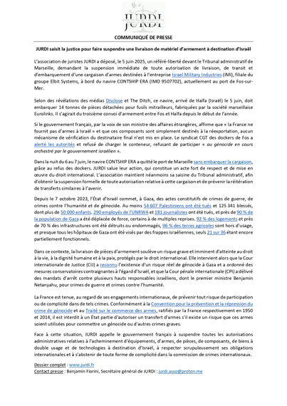 intégralité du communiqué émis par JURDI le 7 juin.