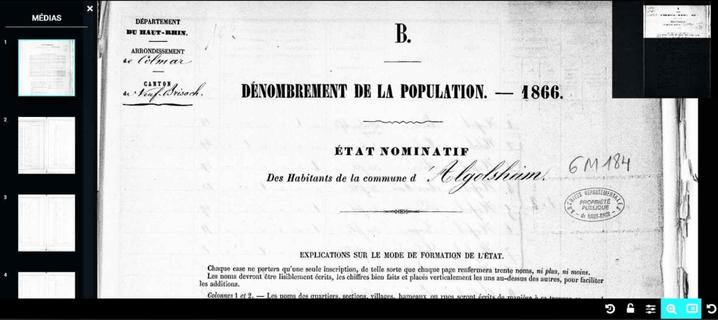 Titelseite der Volkszählung 1866 Algesheim Bez. Colmar