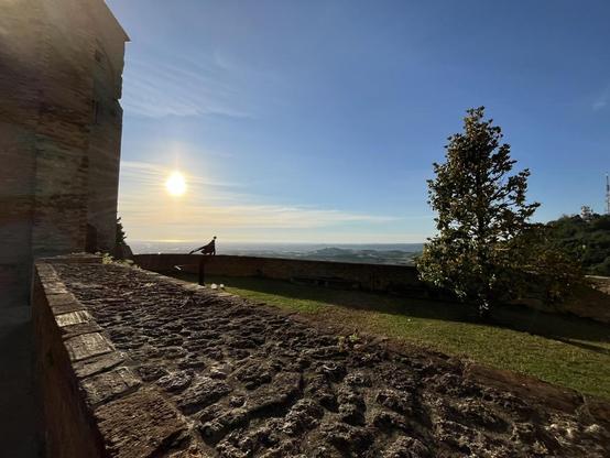 Early sunrise over beautiful Emilia Romagna, seen from the (backside) terrace of Bertinoro castle.