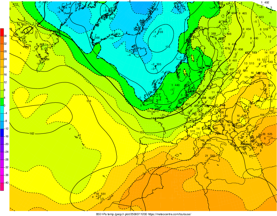 Analyse en altitude de la sitation météo en Europe ce jour.