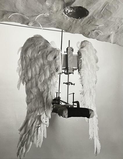 The angels wings mounted onto a frame meticulously handmade