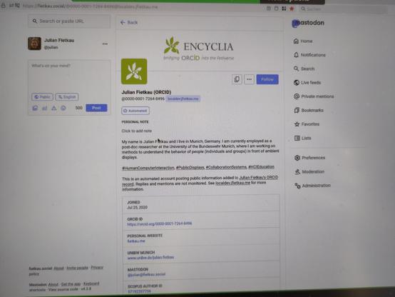 Julians page of Encyclia which he Demos at FediForum