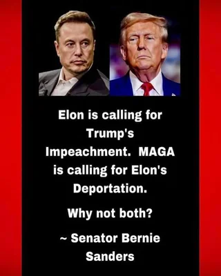 Elon is calling for drums impeachment, maga is calling for elons deportation, why not both, Bernie Sanders