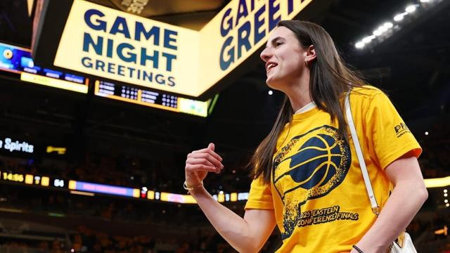 Caitlin Clark reacts to Pacers' Game 1 win vs Thunder