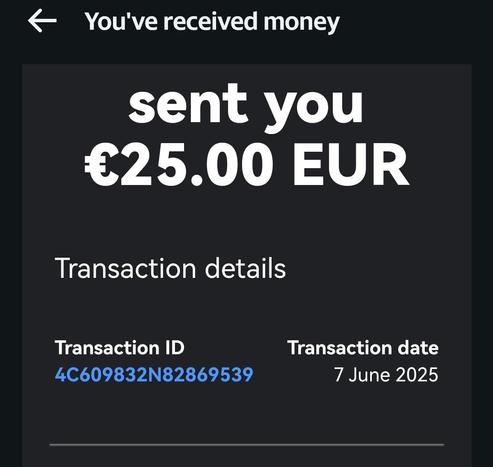Screenshot of a PayPal notification