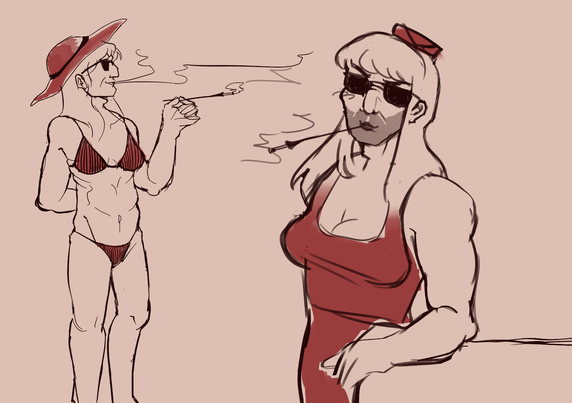 Hunter Gathers from Venture Bros once in a bikini and once in a dress.
