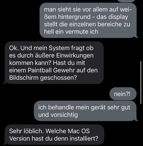 Die AppleKI fragt, ob jemand mit dem „Paintball Gewehr auf den Bildschirm geschossen“  hat
