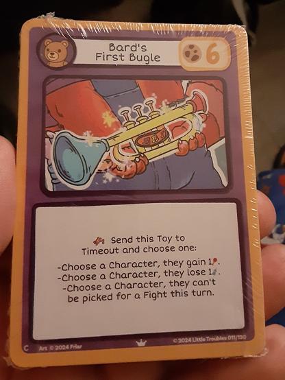 Bard's first bugle: a red panda holding a magical trumpet.