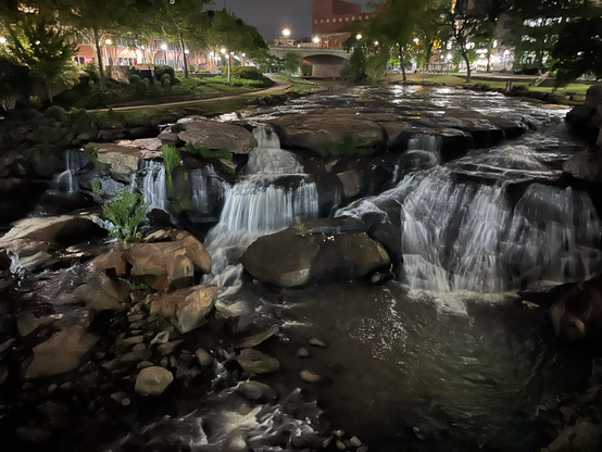 Nighttime at the Greenville, S.C., waterfallls.