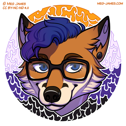 Icon of Zero, an anthro fox, framed in a decorative circle colored like the nonbinary flag.