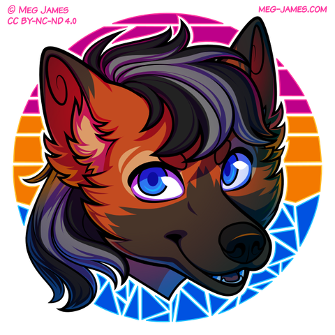 Icon of Delta, an anthro maned wolf, framed in a decorative circle colored like the pansexual flag.
