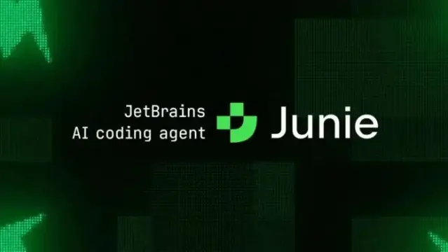 an image about JetBrains Ai coding agent Junie with a logo and a green/black background