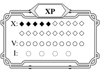 XP tracked in lots of 10's, 5's, and 1's.