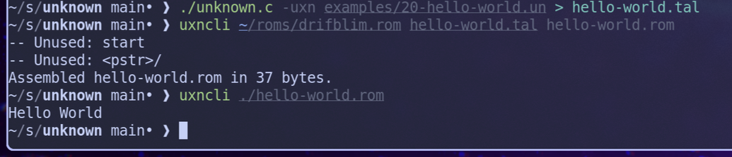 Screenshot showing my porth compiler making a valid hello world program