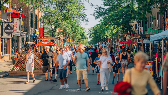 A Montreal pedestrian street filled with people