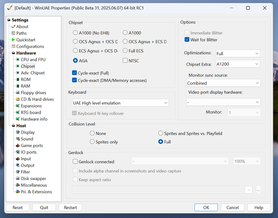 WinUAE 6.0.0 Beta - New default "Chipset" settings