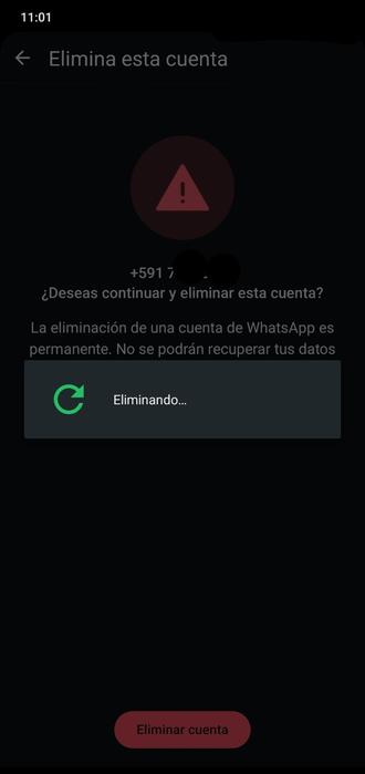 Eliminando cuenta de whatsapp