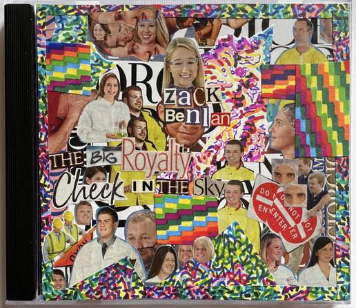 its a cd - the words read: THE BIG Royalty Check IN THE Sky zack Benlan and there are them thar faces cut clean outta the u-line catalog I know there politix is all weird but i just like to cut out the pretty pictures year after year you understand burroughsian chaos magick like that that hypersigilized collages made onto jewel case of CDR featuring cassette recordings now for sale on bandcamp or you can call me or email me just google muh name and hit contact on the bandcamp er whatever and i will personally send you a cd with all the mystical wonderment what can be legally send in the mail in the continental united states if you catch my drift, brother, or sister or them/they u are valid  i can assure you - cd comes with validation no extra