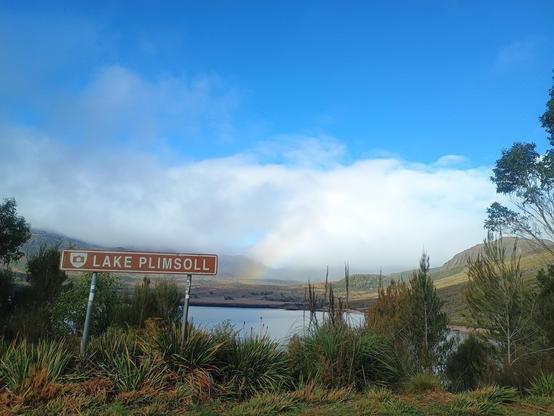 Lake Plimsoll just happened to have a freaking rainbow over it as we drove past. Amazing. This rainbow is real not photoshopped or effing AIed. I seed it wif my own eyes I did.