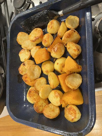 Roast potatoes and pumpkin