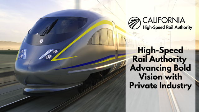 Folie aus einer Präsentation der "California High-Speed Rail Authority", es ist ein Zug zu sehen, der wie ein ICE 3 aussieht.