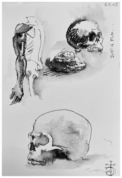 Skulls and arm ink sketch