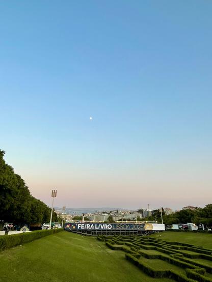 Park with book fair at blue hour.