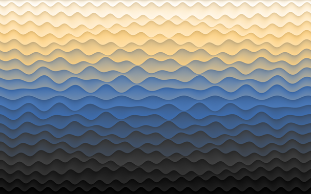 Waves going from light cream to blue to grey to black. Waves are uniform at top and bottom and distorted in the middle.