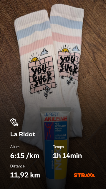 Chaussettes, crème et statistiques de la course