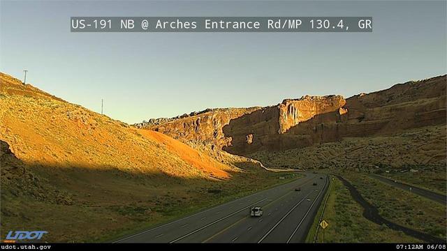 This webcam is maintained by the Utah Department of Transportation. It is located across US 191 from the Arches National Park entrance road.