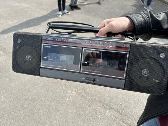An old boombox with two cassette deck