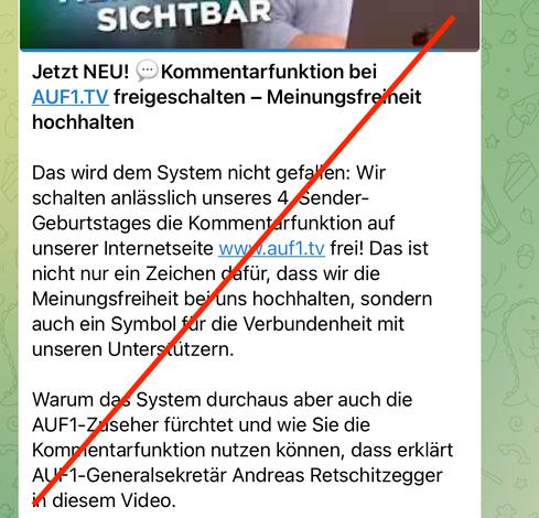 AUF1 Telegram
Jetzt NEU! 💬Kommentarfunktion bei AUF1.TV freigeschalten – Meinungsfreiheit hochhalten

Das wird dem System nicht gefallen: Wir schalten anlässlich unseres 4. Sender-Geburtstages die Kommentarfunktion auf unserer Internetseite www.auf1.tv frei! Das ist nicht nur ein Zeichen dafür, dass wir die Meinungsfreiheit bei uns hochhalten, sondern auch ein Symbol für die Verbundenheit mit unseren Unterstützern.  

Warum das System durchaus aber auch die AUF1-Zuseher fürchtet und wie Sie die Kommentarfunktion nutzen können, dass erklärt AUF1-Generalsekretär Andreas Retschitzegger in diesem Video.