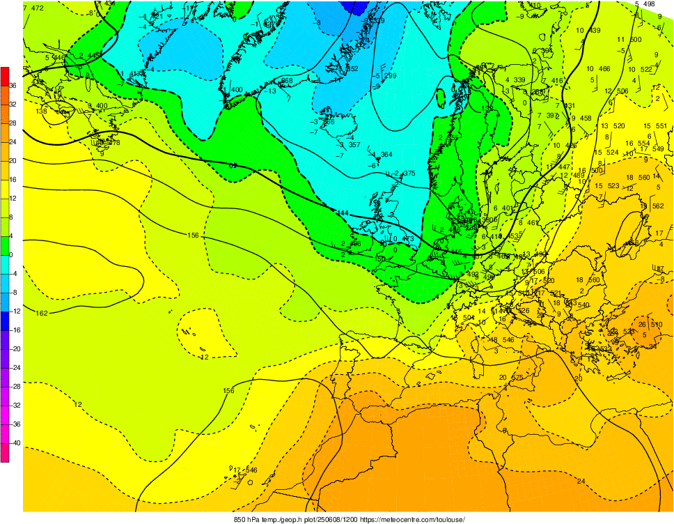 Analyse en altitude de la sitation météo en Europe ce jour.