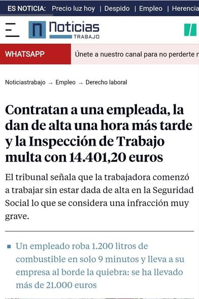 El tribunal señala que la trabajadora comenzó a trabajar sin estar dada de alta en la seguridad social lo que se considera una infracción muy grave