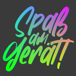 Der Schriftzug "Spaß am Gerät" in einem Mehrfarbverlauf.