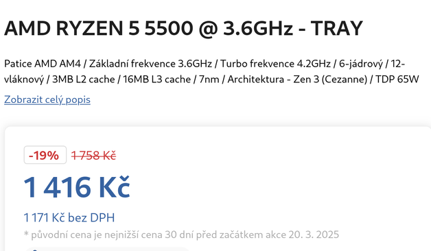 Mironet.cz - AMD Ryzen 5500 - sleva ze 1758 na 1416 Kč