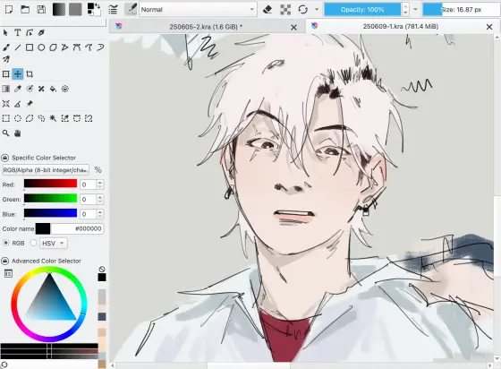 Rough colored sketches of the Phantom Busters cast starting with Kaoru,