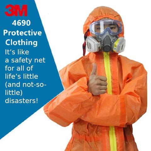 Picture of 3M 4690 Protective Clothing. 
With the text: "It’s like
a safety net 
for all of 
life’s little 
(and not-so-little) 
disasters!"
Just to clarify, you do not see me in the NBC suit. I would wear gloves to be extra cautious! 
Better safe than sorry!