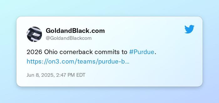 2026 Ohio cornerback commits to #Purdue.
https://t.co/O2FNr3WCYV