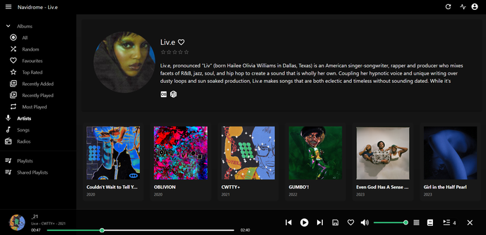 Navidrome web UI using the "Spotify-ish" theme