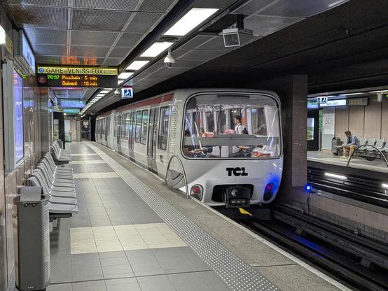Lyon metro train on line D at Sans Souci station