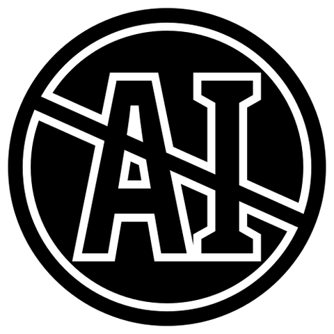 a crossout circle over AI, using a white outline over black. the circle backgrond is solid black