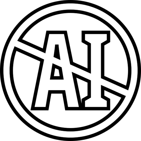 a crossout circle over AI, using a black outline over white. the circle backgrond is solid white