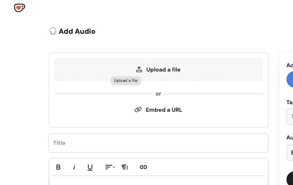 Overview of the "New Audio Post" page on Ko-Fi