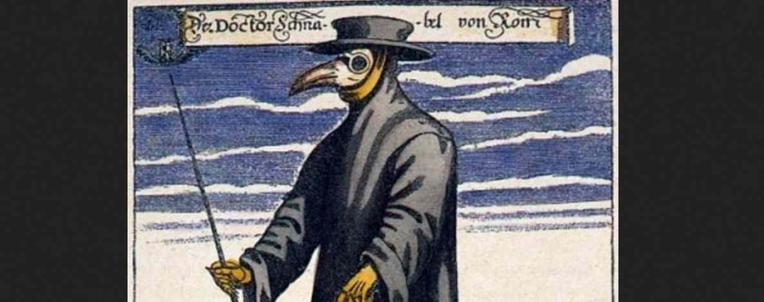 Kupferstich eines Pestdoktors von Paul Fürst, Der Doctor Schnabel von Rom, ca. 1656