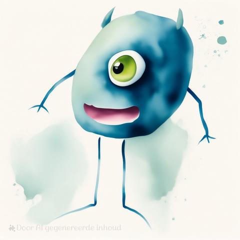 I tried the Samsung Sketch to Image app, where I tried to draw Mike from Monster's Inc. This is what the app made of it with the watercolor settings.
It's a simple one-eyed monster, it's color is blue. It has a big green eye and a pink mouth. Simple arms and legs, and it looks like it's smiling a bit.
In the bottom left corner, there is a text in Dutch saying the image was generated with AI. But, it's based on my sketch of Mike... My bad sketch, as I can't draw a stick figure of it would save my life! Haha!