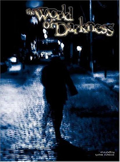 The front cover for an twenty year old rpg book called World of Darkness. This was the introductory rpg rulebook for the rebooted World of Darkness, which almost everyone hated. It was later rebooted into Chronicles of Darkness, only to be received with indifference instead of hate.