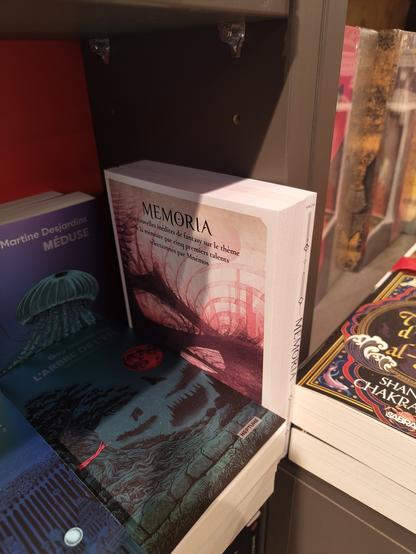 l'ouvrage Memoria est en rayon dans une librairie.