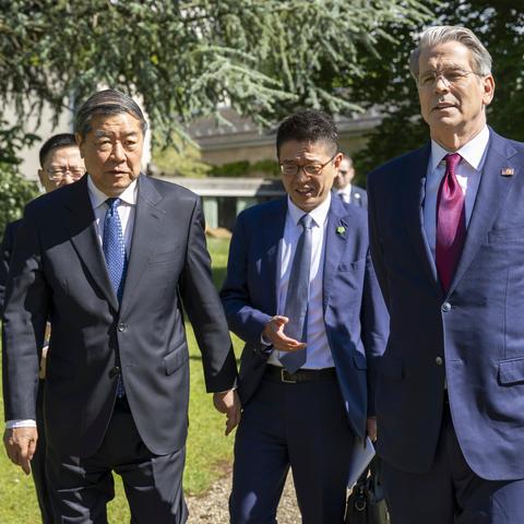 U.S. Treasury Secretary Scott Bessent, right, with He Lifeng, China’s vice premier for economic policy, during bilateral trade talks in Geneva, Switzerland last month.
