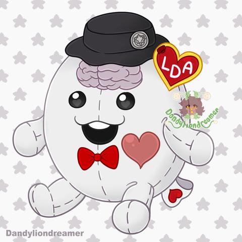 sirei a mascot from the videogame the hundred line: last defense academy redesigned to look like a beanie baby

their heart tag says LDA for last defense Academy and their tush tag is a heart